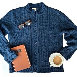 L.L. Bean 100% Cotton Cable Knit Cardigan Sweater – Blue – Women’s Medium